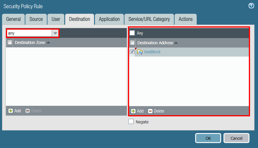 Security Policy - Destination Security Policy - Destination